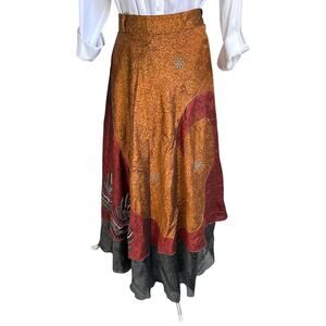 Darn Good Yarn Women’s Medium Boho Reversible Peacock Sari Wrap Ankle Midi Skirt